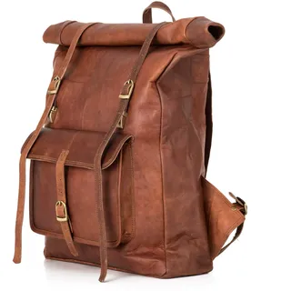 Berliner Bags Vintage Rucksack Leeds aus Leder, Fahrradrucksack mit Laptopfach für Damen und Herren (Braun XL)
