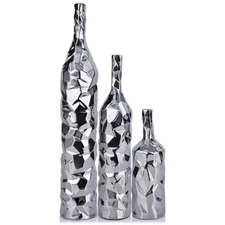 Set aus 3 Silbernen Keramik-Vasen für Boho-Dekoration - Silber