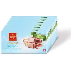 Frey 10x zuckerzusatzfreie extra feine Milchschokolade mit Süssungsmitteln - Original Schweizer Milch Schokolade Tafel - Großpackung 10x Schokoladentafeln 100 g - UTZ-zertifiziert - Premium