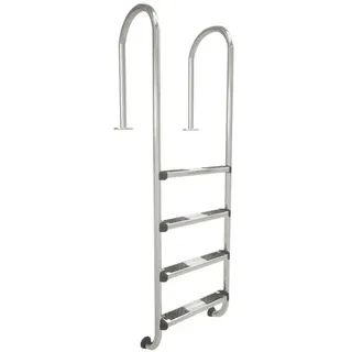 Poolleiter Deluxe mit 4 Stufen - V4A Edelstahl Tiefbeckenleiter - Enge Ausführung für Pools bis 150 cm Tiefe - Hochglanzpoliert - Bis zu 150 kg belastbar