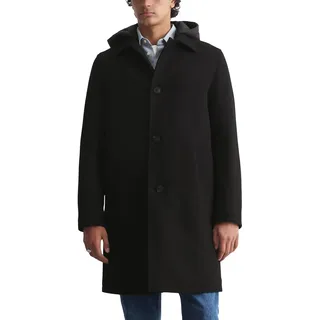 Marc O'Polo Denim Herren Wollmantel mit abnehmbarer Kapuze Slim Fit, Schwarz (Black), S