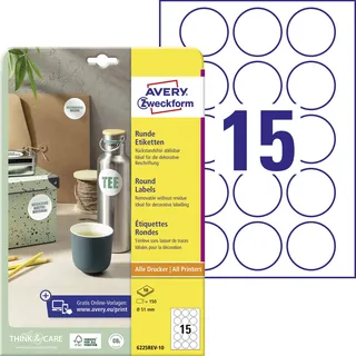Avery Zweckform Adressetiketten 6225REV-10 Weiß 51 mm 10 Blatt 150 St.