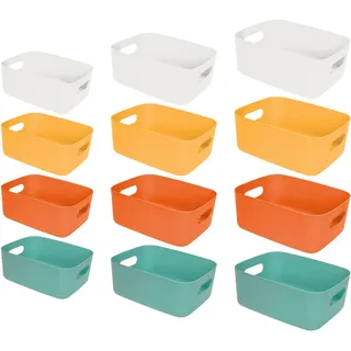 12er Set Aufbewahrungsbox Bunt, Kunststoff Aufbewahrungskisten mit Griffen, Korb Plastik Organizer, Ordnungsbox, Multifunktion Aufbewahrungsboxen für Küche Bad Kleiderschrank