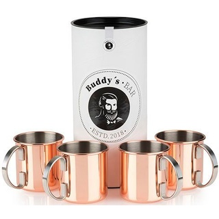 Buddy ́s Bar - Moscow Mule Becher, 450 ml, hochwertiger Edelstahl-Becher, lebensmittelecht, Cocktail-Tasse inklusive Geschenkbox, Kupfer Poliert, 4er Set