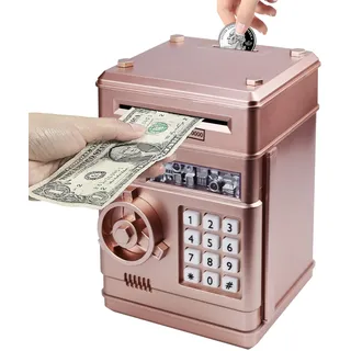 HUSAN Elektronische Spardose für Kinder, Spardose Passwort Sparschwein Spielzeug Festival Geburtstag Geschenke für Kinder (Rose Gold)