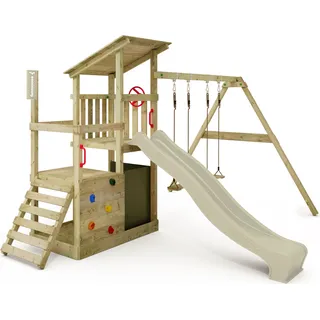 Spielturm Fatmoose FruityForest Fun XXL mit Schaukel und Rutsche in Salbeigrün - Grün