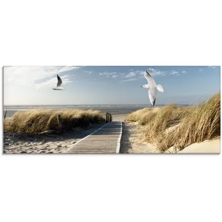 ARTland Glasbild »Nordseestrand auf Langeoog mit Möwen«, Strand, (1 St.), in verschiedenen Größen, blau