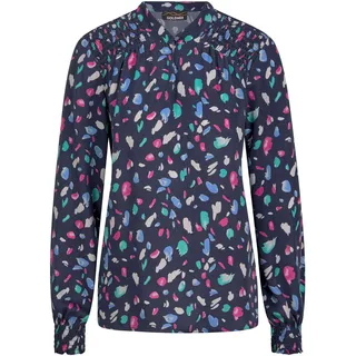 GOLDNER Elegante Satinbluse mit Smok-Details Blau 42
