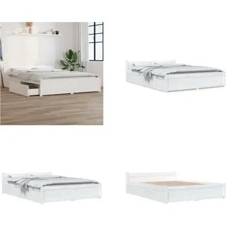 vidaXL Bett mit Schubladen Weiß 140x200 cm - Bettrahmen - Bettgestell - Bett - Holzbett - Weiß