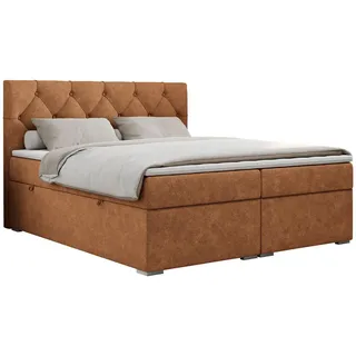 MKS Boxbett Alda 200/200 Orange Struktur - H4 , Textil , H4 , Rechteckig , 200x200 cm , Schlafzimmer, Betten, Boxspringbetten