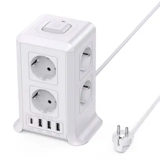 8 Fach Steckdosenleiste 5 M mit Mehrfachsteckdose, 4 USB Mehrfachstecker | Steckdosenwürfel mit Schalter,Verteilersteckdose,Steckdosenturm Steckerleiste Verlängerungskabel Steckdose für Zuhause Büro