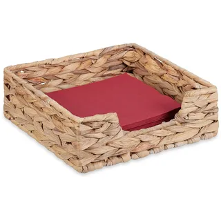 Relaxdays Serviettenhalter, Wasserhyazinthe, für 20x20 Servietten, geflochtenes Design, eckige Serviettenablage, Natur, 7,5 x 23 x 23 cm