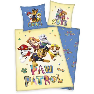 Herding Paw Patrol, Kopfkissenbezug 80 x 80 cm mit Reißverschluss und Wende-Motiv, Bettbezug 135 x 200 cm, Mit Reißverschluss, 100% Baumwolle/Renforcé