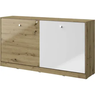 Kaiser Möbel Schrankbett 90x200 Horizontal Wandklappbett NERO Eiche/Weiss mit Matratze H2/H3 - Weiß