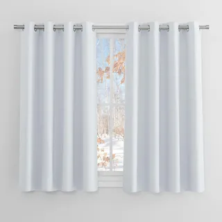 PONY DANCE Wohnzimmer Gardinen Kurz Thermovorhang Kälteschutz Winter Ösenvorhang 2er Set H 145 x B 140 cm Blickdichte Vorhänge Weiss Blackout Curtain for Bedroom, Grau-weiß