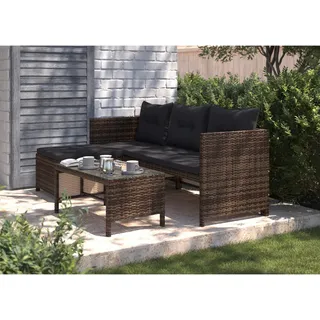 Ambia Garden Loungegarnitur , Dunkelbraun , Metall, Kunststoff, Glas , seitenverkehrt montierbar , 179x120 cm , wetterfest, Tisch mit Glasplatte , Gartenmöbel, Loungemöbel, Loungegarnituren
