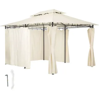 Tectake Gartenpavillon Emine 4 x 3 m inkl. 6 Seitenteile Creme