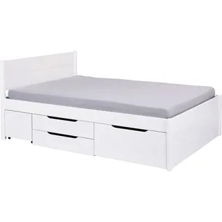 Interlink Inter Link - Bett mit Schubladen - Doppelbett 140x200 cm – Kojenbett mit Stauraum – Kiefer massivholz – 2 Schubladen und 1 Schubkasten – Inkl Lattenrost – Weiß lackiert – Efetivo 140x200cm