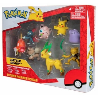 Bandai Pokémon 8 Battle-Figuren – Pikachu, Rondoudou (Jigglypuff), Rocabot (Rockruff), Abra, Farfuret (Sneasel), Metamorph (Ditto), Phyllali (Leafeon) und Magicarpe (Magikarp) – JW2686