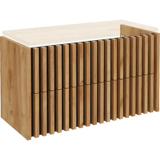 Waschtischunterschrank 100cm für Waschtischplatte LUCCA-107 in Eiche mit schwarz, B/H/T: ca. 100/60/45 cm - Braun