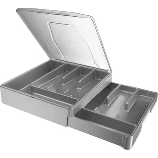 Veimry Doppelschichtiger Besteckkasten mit Deckel, Utensilienhalter für Arbeitsplatten-Besteck-Organizer für Küchenschubladen mit 2-stöckigem Besteckkasten und 9 Fächern (Grau)