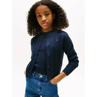 Strickjacke TOMMY HILFIGER "POINTELLE CARDIGAN LS", Mädchen, Gr. 6 (116), blau (schwarz night navy), Strick, Obermaterial: 100% Baumwolle, unifarben, regular fit hüftlang, Rundhals, Bündchen, Strickjacken Strickjacke, für Kinder bis 16 Jahre, mit süßem Muster