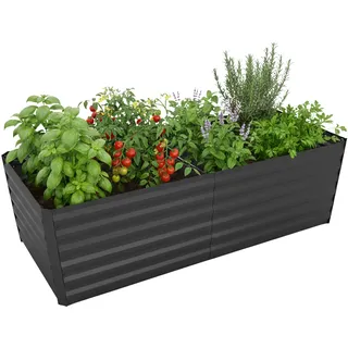 Relaxdays Hochbeet, verzinktes Metall, Blumen, Pflanzen & Gemüse, HxBxT: 60x200x100 cm, eckiges Pflanzenbeet, anthrazit