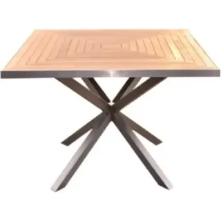 Teako Design Gartenmöbel Set Teak Edelstahl 4 Stühle Lavarone + Tisch Andalo stapelbar wetterfest (80 cm Breit)