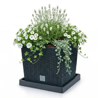 Blumentopf Set 26,6 cm mit Untersetzer & Einsatz Kunststoff anthrazit wetterfest