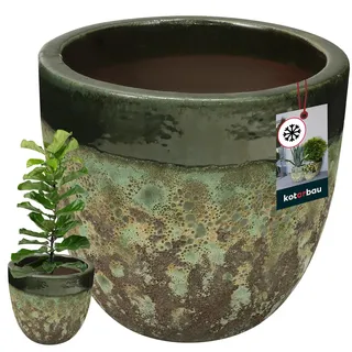 KOTARBAU® Blumenkübel Höhe 26 cm ⌀ 30 cm Blumentopf Grün Keramik Pflanzkübel frostsicher Übertöpfe für draußen Flower Pot Outdoor & Indoor Pflanzkübel innen außen