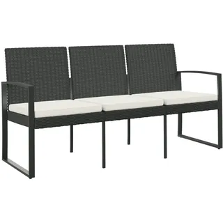 vidaXL Gartenbank 3-Sitzer mit Kissen Schwarz PP-Rattan