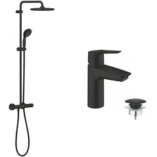 GROHE Vitalio Start System 250 - Duschsystem & Start - Einhand-Waschtischbatterie (wassersparend, S-Size, mit Temperaturbegrenzer), matt schwarz, 235502432