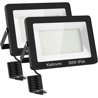 KELINVMI 50W LED Strahler Außen, 5000lm LED Flutlicht Außenleuchte, 4200K Warmweiß IP66 Wasserdicht Außenbeleuchtung für Garten, Garage, Haus, Hof, 50cm Drähte ohne Stecker, 2-Packung.