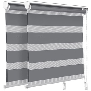 VOUNOT 2er Set Doppelrollo klemmfix ohne Bohren, Duo Rollo Klemmrollo für Fenster und Tür, lichtdurchlässig & verdunkelnd Fensterrollo, 100x150cm, Grau