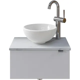 Saphir Waschtisch "Serie 6915 Waschschale mit Unterschrank für Gästebad, Gäste WC" Keramik-Aufsatzbecken, Waschtischplatte, Waschtischunterschrank, 3 Stk. tlg.
