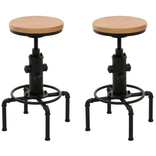 Mendler 2er-Set Barhocker HWC-N23, Barstuhl Tresenhocker höhenverstellbar drehbar Fußablage Industrial Eisen Massiv-Holz ~ natur