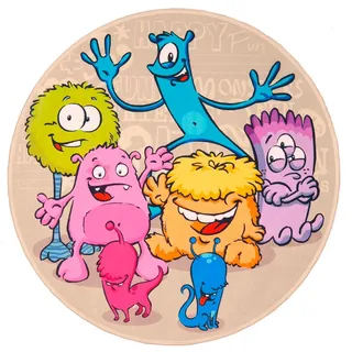 Kinderteppich , Blau, Rosa, Hellgrau , Textil , Tier , rund , Oeko-Tex® Standard 100 , für Fußbodenheizung geeignet, rutschfest , Teppiche und Böden, Teppiche, Kinderteppiche