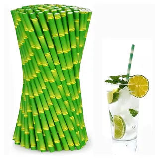 Zpeiran Papierstrohhalme,100 Stück Grüne Bambus Trinkhalme aus Papier,Flexible Einweg Trinkhalme aus Papier,für Cocktails,Limonaden,Süfte,Getrünke
