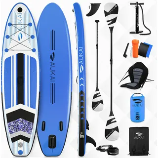 Stand Up Paddle Board 320cm 2in1 mit Kajak Sitz SUP Surfboard aufblasbar + Paddel und Doppelpaddel Surfbrett Paddling Paddelboard - blau - Blau
