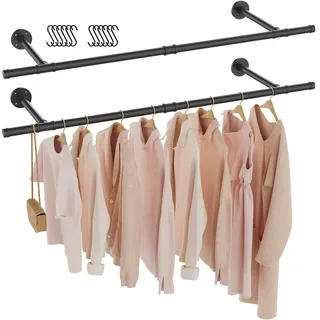 GUOHNHE Kleiderständer für die Wand, Platzsparend Kleiderstange, Wandregal Küchenregal, Garderoben Stange Industrial aus Metall, Decken-Montage, für Kleine Zimmer, 121 cm, 2 Set, Schwarz, SG121B-2