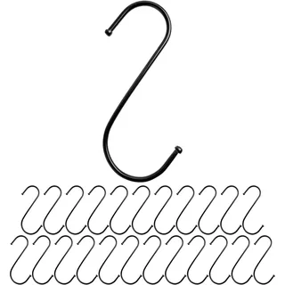 S-Haken zum Einhängen, 24 Stück, in Schwarz, Metallhaken für bis Ø 42 mm Stangen, Länge 120 mm, S Haken für Küche, Kleiderstange, Garage, Topf, Pfanne, Tasse, Hängehaken, Küchenhaken, Doppelhaken Set