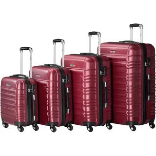 Zelsius Koffer Set 4 Stück, Rot | ABS Hartschalenkoffer mit Zahlenschloss, 4 Rollen und Innen Trennwand | Handgepäckkoffer, Hartschalenkoffer Set 4 teilig, Trolley, Koffer Groß, Luggage Set