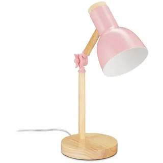 Relaxdays Schreibtischlampe, verstellbare Retro Tischlampe, Holz & Metall, E14 Fassung, Leselampe, 45,5 x 14,5 cm, rosa