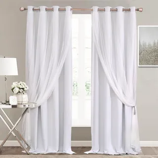 SOFJAGETQ 228,6 cm Lange doppellagige Vorhänge - Mix and Match Verdunkelungsvorhänge mit weißem durchsichtigem Voile für Schlafzimmer und Wohnzimmer, 132,1 x 229,6 cm, grauweiß