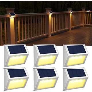 Solarlampen für Außen,3 LED Solarleuchte Garten Edelstahl Sicherheitsleuchte Wasserdichter Aussen Treppenlicht für Balkon Treppen Terrasse - Warmes Weißes Licht,6 Stück