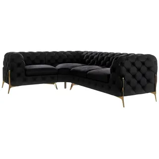 S-Style Möbel Ecksofa Chesterfield Lexi Schwarz Samt, Ottomane links , Textil , Echtholz,Buche, Birke , Füllung: Polyetherschaumkern,Polyetherschaumkern , Eckteil, L-Form, Ottomane links,L-Form , 264x204 cm , Blauer Engel, FSC Mix, Oeko-Tex®, Hergestellt in Europa , Wohnzimmer, Sofas & Couches, Wohnlandschaften, Ecksofas
