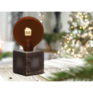 Kleine Tischlampe Würfel Grau 9x9cm mit Deko LED Glühbirne Geschenkpaket Gold - Braun