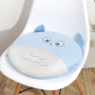 Uixxducc Runde Sitzkissen Kinder, Cartoon Memory Foam Stuhlkissen Stuhl Sitzpolster mit Abnehmbarer Bezug, 40cm Sitzauflage Plüschkissen Bodenkissen für Büro Auto Hause Schule (Eule)