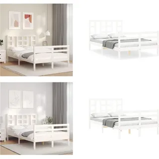 vidaXL Massivholzbett mit Kopfteil Weiß 120x200 cm - Bettrahmen - Bettgestell - Bett - Doppelbett - Weiß