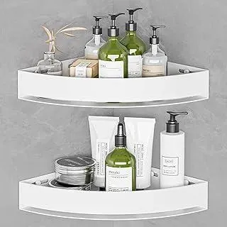Weiß Duschablage Ecke 2er-Set - Rostfreier Duschregal Ohne Bohren aus Aluminiumlegierung, Shampoo Halterung für Dusche Eckregal für Badezimmer-Aufbewahrung, Hält 8KG
